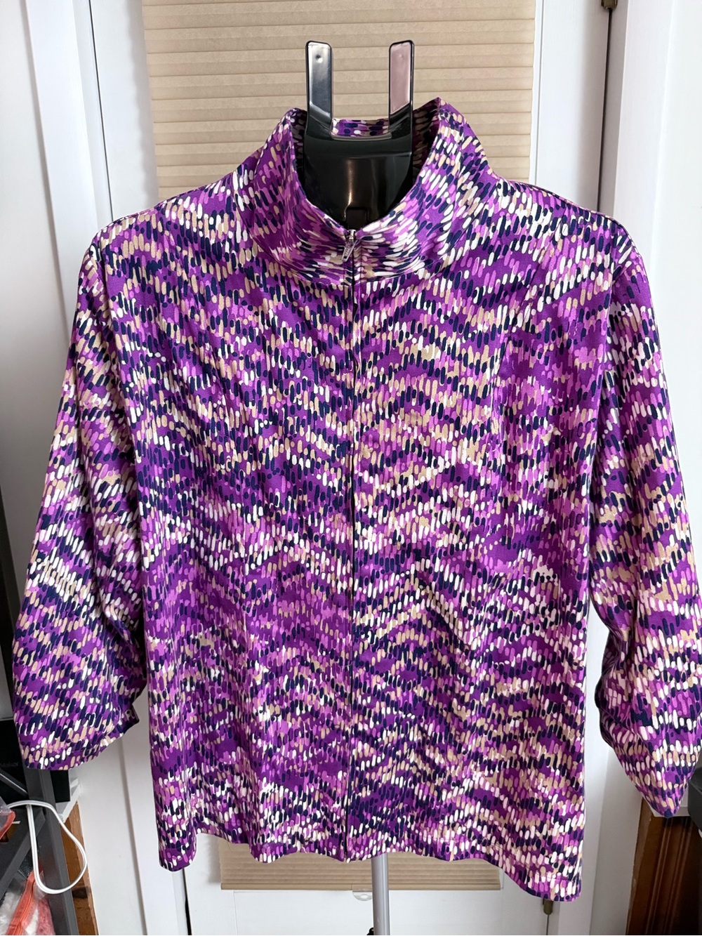 90s Y2K Purple abstract Multi-Color full Zip top grandmacore jacket 3/4 sleeves
